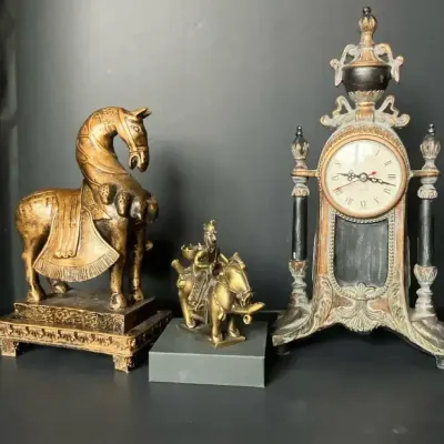 Bronzed Styled Horse Figures And Mantle Clock
