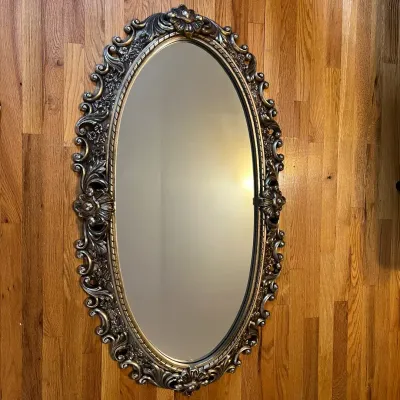 Large Ornate Gold Oval Floral Mirror, Resin 49" H