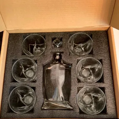Lanfula London Twisted Crystal Whiskey Decanter Set 7-Pc Open-Box