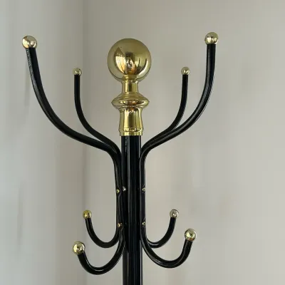 Midcentury Black & Brass Metal Hall Tree, Coat Rack/Hat Stand  