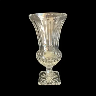 Vintage Clear Glass Footed Celery Urn Vase - Panel Cut Fluted Square Starburst Base