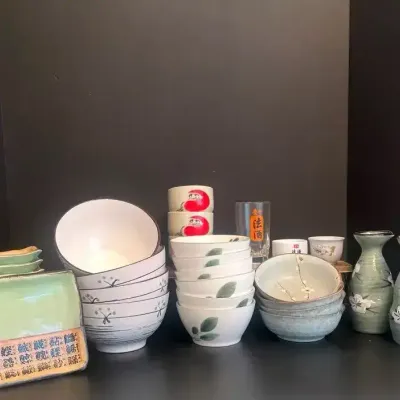 Asian Themed Ceramic Plates, Bowls, & Cups Lot