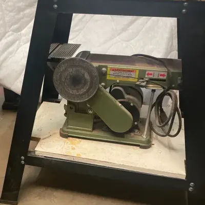 Vintage Benchtop Belt & Disc Sander on Heavy-Duty Stand