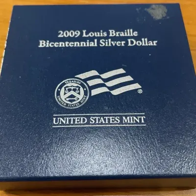 2009 Louis Braille Bicentennial Proof Silver Dollar – U.S. Mint with Original Box & Case