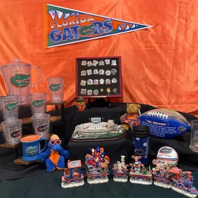 University of Florida Gators Memorabilia Collection – Pennant, Stadium, Glassware, Pins & Figurines