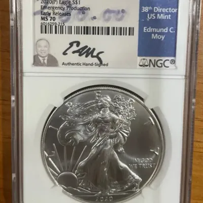 2020(P) American Silver Eagle $1 – NGC MS70 Emergency Production Early Releases – Edmund C. Moy Sign