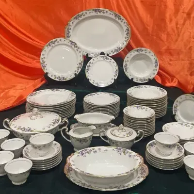 88-Piece Purple Floral Fine China Dinnerware Set with Serving Pieces