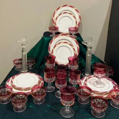 Set of Lenox China and Ruby Red Glassware