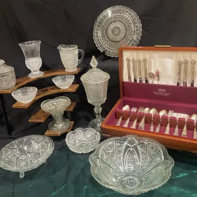 52-Piece 1847 Rogers Bros. Silverplate Flatware Set with Decorative Glassware