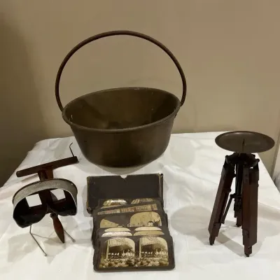 Vintage Stereoscope Viewer and Stereoview Card Collection with Miniature Wooden Tripod 