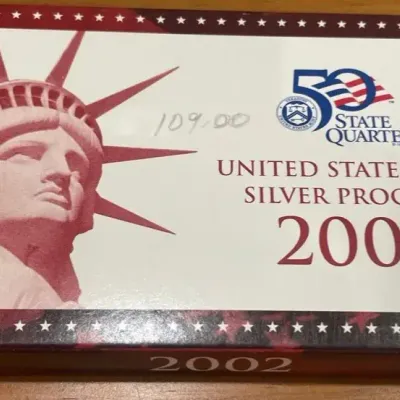 2002 United States Mint Silver Proof Set – 10 Coins with 5 State Quarters, Original Box & COA
