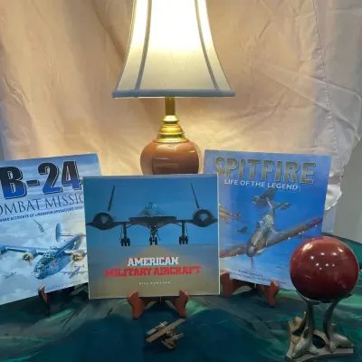 Military Aviation Book Collection with Table Lamp & Decorative Accent