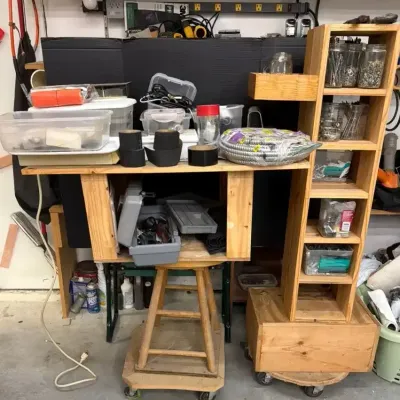 Handmade Rolling Worktable, Shelf & Hardware