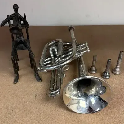 Selman Silver-Plated Cornet & Musician Figurine