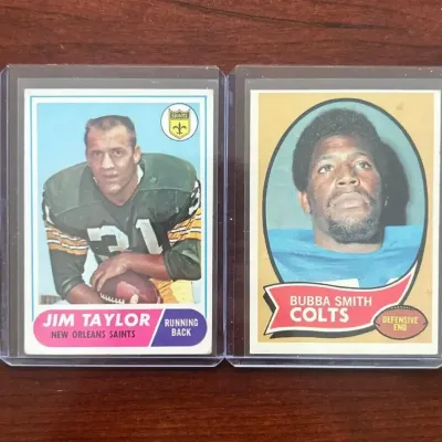1968 & 1970 Topps Football Cards. Jim Taylor and Bubba Smith