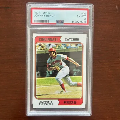 1974 Topps Baseball Card. Johnny Bench - Cincinnati Reds. PSA 6 Excellent-Mint. Card #10