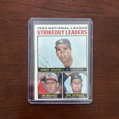 1964 Topps Baseball Card. NL Strikeout Leaders - Sandy Koufax, Don Drysdale. Card #5