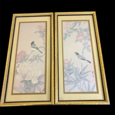 Vtg Asian-style Prints Featuring Birds