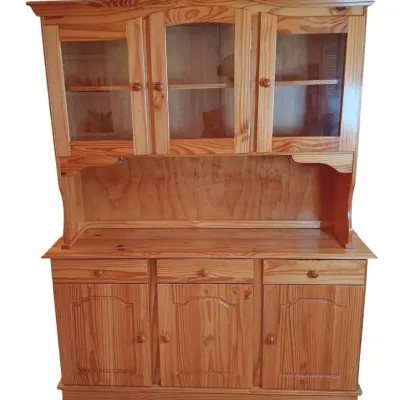 Vintage Wooden Buffet And Hutch Cabinet