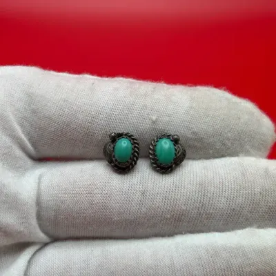Native American Sterling Silver Turquoise Fancy Stud Earrings