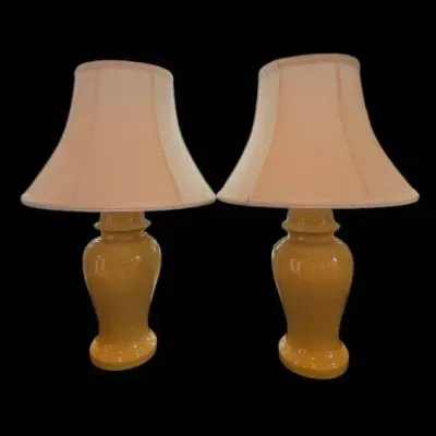 Pair Of Glossy Yellow Ceramic Ginger Jar Table Lamps