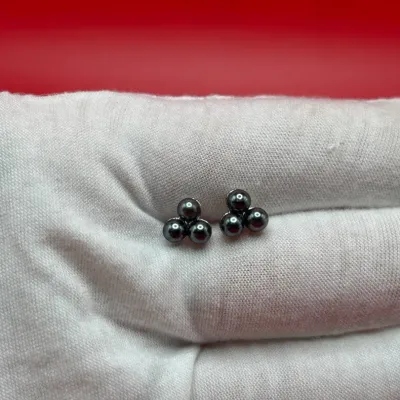 Stamped 14KT - Triple Stud Earrings