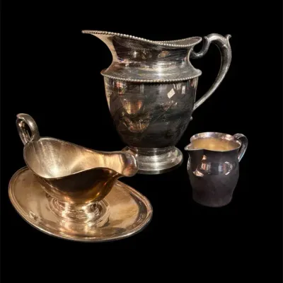 Trio Of Silver Plates Serving Pitchers
