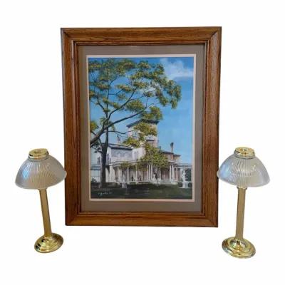 Vintage Framed Print & Candle Lamps