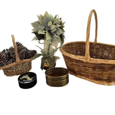 Vintage Otagiri Black Laquerware Duck Coasters, Market Baskets Snd Like Decor