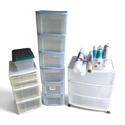 Lot of Plastic Storage Organizers & Shelf Liner Rolls