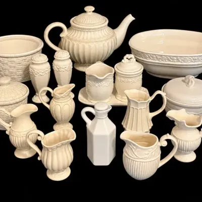 Various Cream Ceramic Pieces To Brighten Your Holiday Table Feat. 6 Small Godinger Pitchers