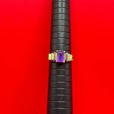 10K Yellow Gold Ring With Purple Emerald Cut Gemstone
