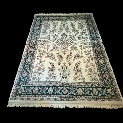 Thick Area Rug In Cream, Neutrals, Mauve And Dark Green. 96x124