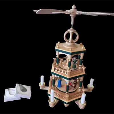 Müller Kleinkunst 2‑tier painted “Christmas Story” Nativity pyramid handcrafted in Germany.