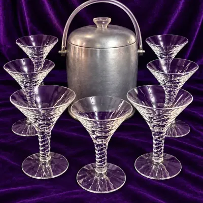 Seven Vintage Swirled Stem Martini Glasses