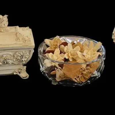 Signed Crystal Bowl & Ornate Trinket Boxes