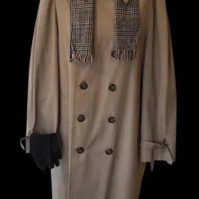 Classic London Fog Double Breasted Trench Coat, Scarf And Gloves