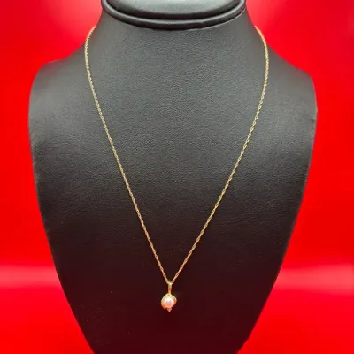 18” 14K Genuine Pearl And Gemstone Pendant/Necklace Set