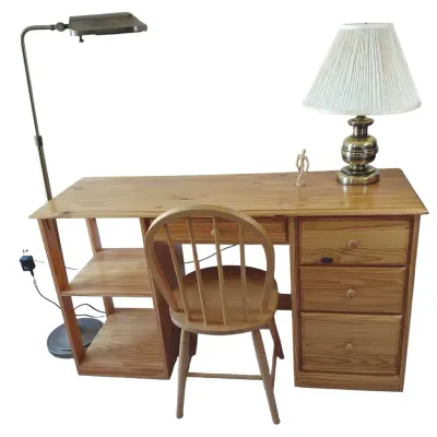 Wooden Student Desk With Study Lamps