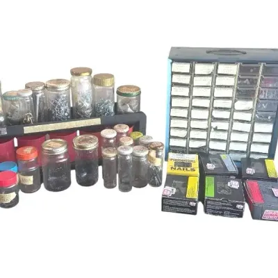 Vintage Workshop Hardware & Storage Organizer Lot