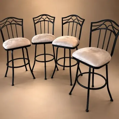 Four Stunning Wrought Iron Upholstered Bar Stools 18x20x44