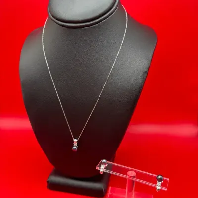 10K White Gold Genuine Pearl And Gemstones 3pc Jewelry Set