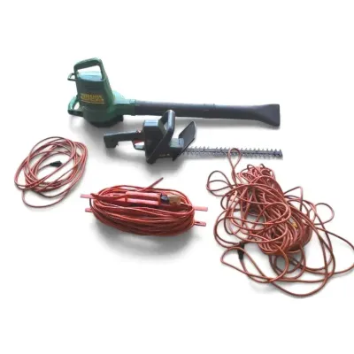 Weed Eater Electric Leaf Blower, Hedge Trimmer, & (3) Extension Cords Lot