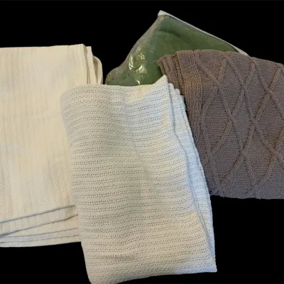 Green, Taupe & (2) Ivory Blankets