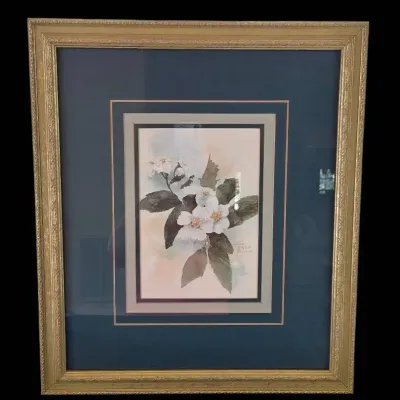 Framed Watercolor Painting Floral Blossoms Signed And Numbered 1 Of 2 