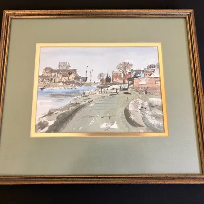 Framed Watercolor Print Of A Charming Coastal Landscape