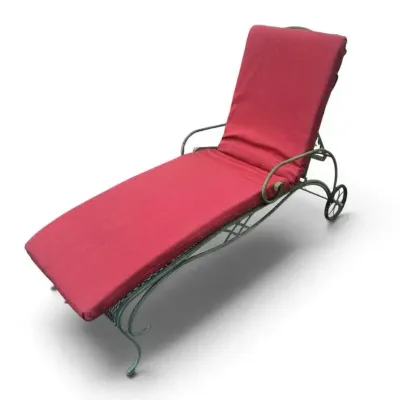 Vintage Woodard Style Wrought Iron Chaise Lounge with Cushion