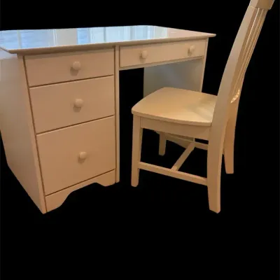 White 4-Drawer Desk & Slat-back Chair