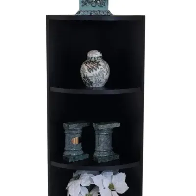 Black 3 Tier Corner Shelf With Fabulous Decor Pieces 