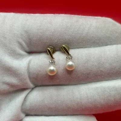 10K Yellow Gold Genuine Gemstone And Pearl Earrings
